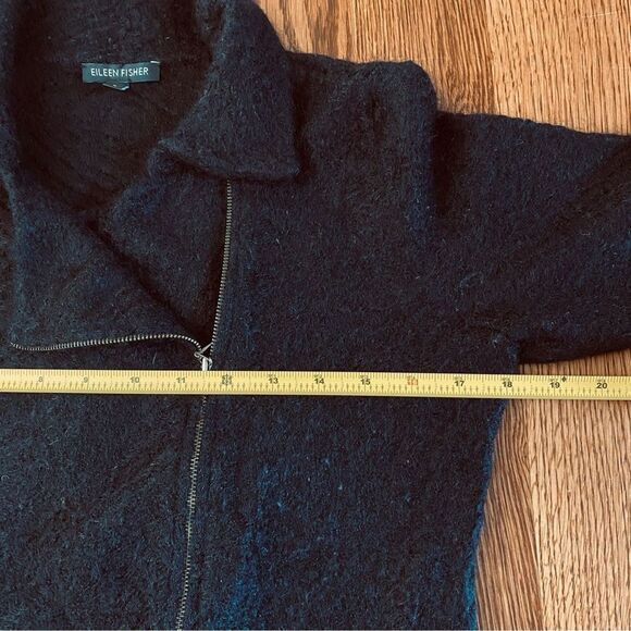 EILEEN FISHER S Black Cats Mohair Moto Sweater Jacket Asymmetrical Zip: Flaw - Picture 15 of 16
